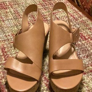 Marc Fisher Tan Wedge Sandals with Slingback Strap